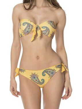 ISABELLA ROSE Floral Havana Tie Front Bandeau Bikini SET 2-PC Swimsuit Sz M NWT